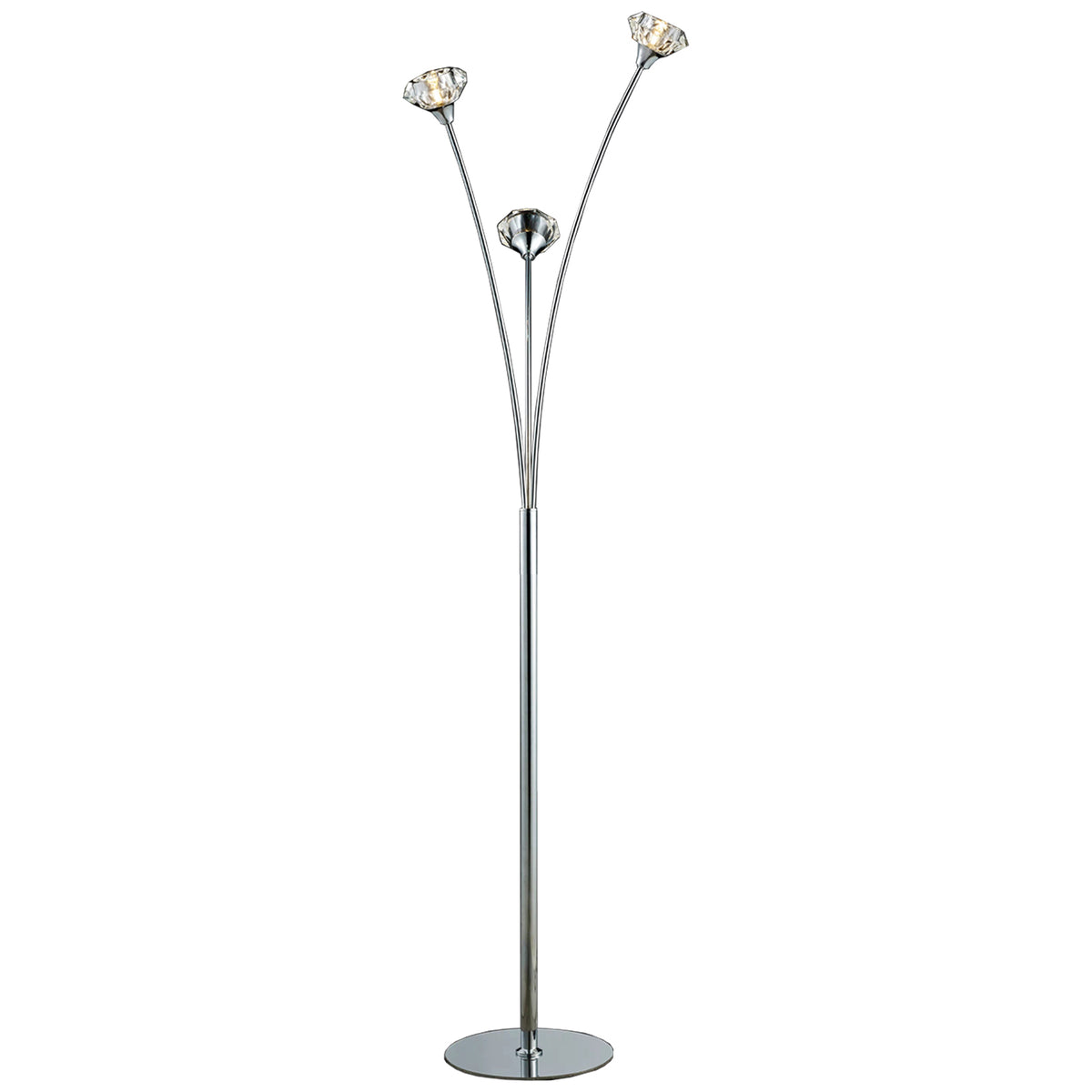 3 Light Floor Lamp, UK Plug Included, Polished Chrome Finish, Clear Gl