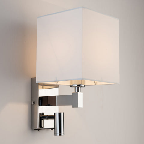 Harper Living 1xE27 (ES) Wall Light with Adjustable LED Reading Light with USB Port and Switch, Square Fabric Shade