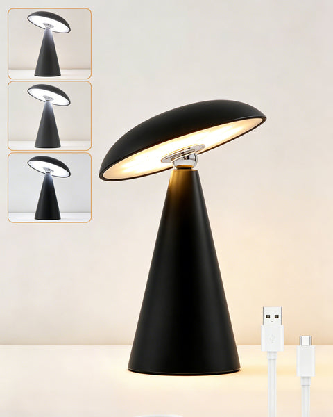 HARPER LIVING Rechargeable Table Lamp, Magnetic Touch Mushroom Bedside Light Dimmable, Portable Desk Lamp, Matt Black