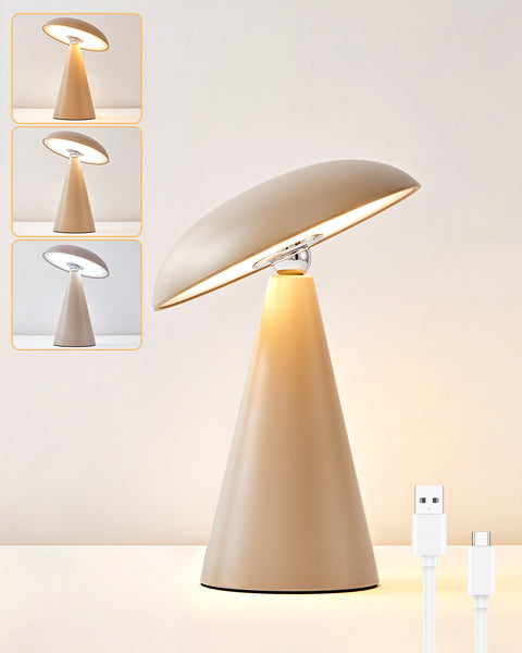 HARPER LIVING Rechargeable Table Lamp, Magnetic Touch Mushroom Bedside Light Dimmable, Portable Desk Lamp, Matt Khaki
