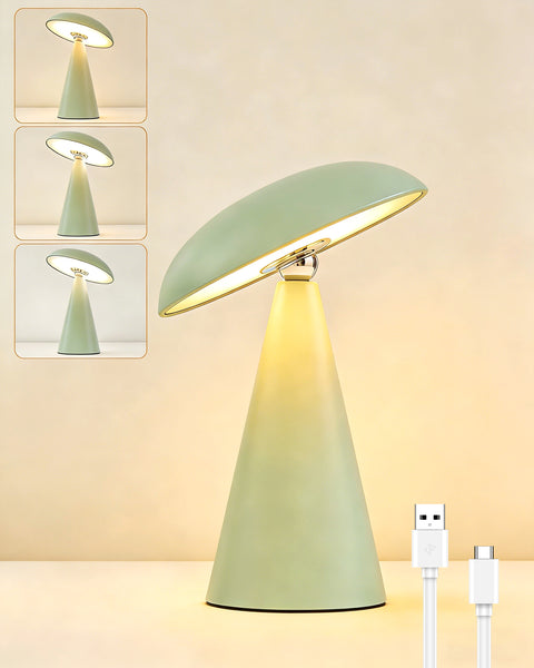 HARPER LIVING Rechargeable Table Lamp, Magnetic Touch Mushroom Bedside Light Dimmable, Portable Desk Lamp, Matt Light Green