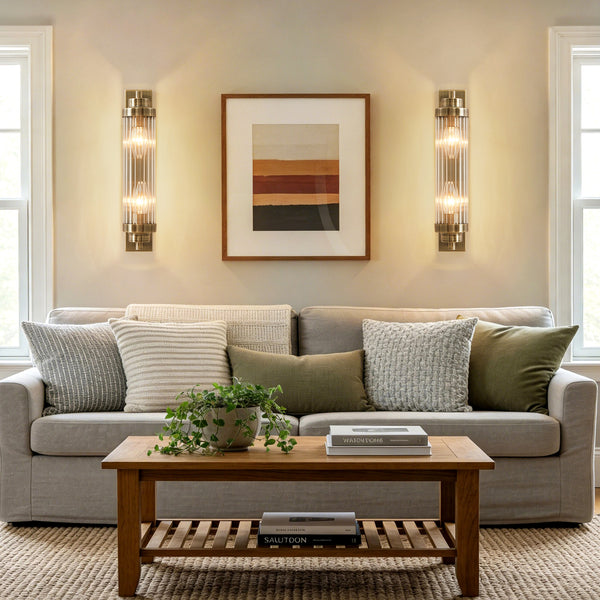 HARPER LIVING 2-Light Wall Light Antique Brass, IP44 Vintage Double E14 Wall Sconce Lights with Glass Shades