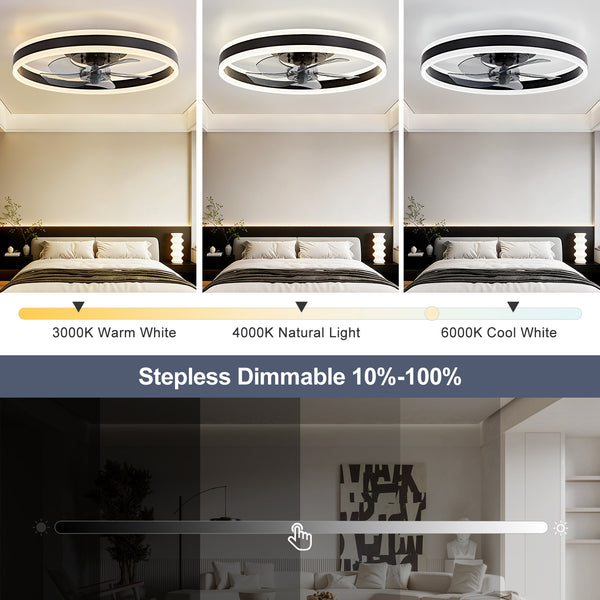 HARPER LIVING 50cm Ceiling Fan with Lights & Remote, 55W 4400LM Dimmable LED 3 Colours Ceiling Fan Light Up & Down Black