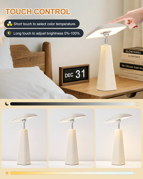 HARPER LIVING Rechargeable Table Lamp, Magnetic Touch Mushroom Bedside Light Dimmable, Portable Desk Lamp, Light Apricot
