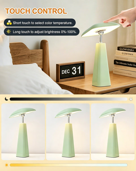 HARPER LIVING Rechargeable Table Lamp, Magnetic Touch Mushroom Bedside Light Dimmable, Portable Desk Lamp, Light Apricot