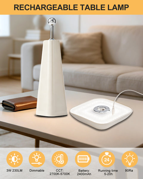 HARPER LIVING Rechargeable Table Lamp, Magnetic Touch Mushroom Bedside Light Dimmable, Portable Desk Lamp, Light Apricot