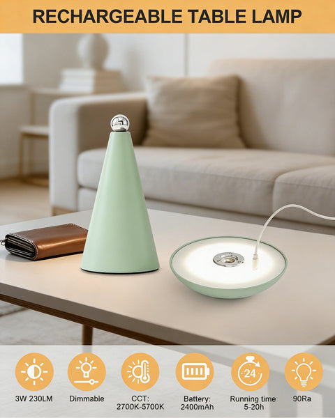 HARPER LIVING Rechargeable Table Lamp, Magnetic Touch Mushroom Bedside Light Dimmable, Portable Desk Lamp, Matt Light Green