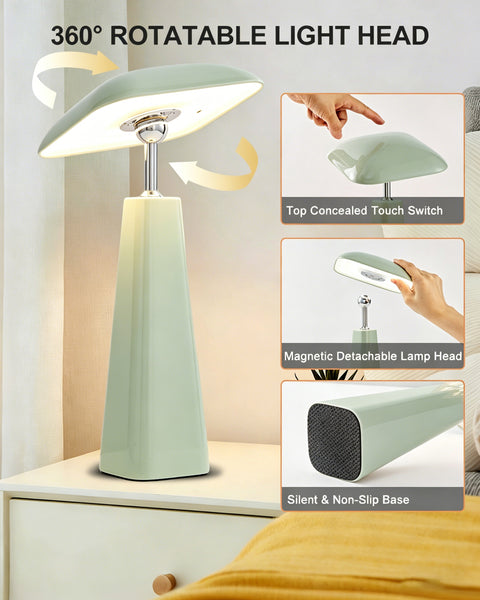 HARPER LIVING Rechargeable Table Lamp, Magnetic Touch Mushroom Bedside Light Dimmable, Portable Desk Lamp, Light Apricot