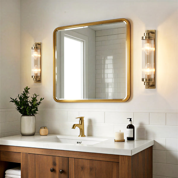 HARPER LIVING 2-Light Wall Light Antique Brass, IP44 Vintage Double E14 Wall Sconce Lights with Glass Shades