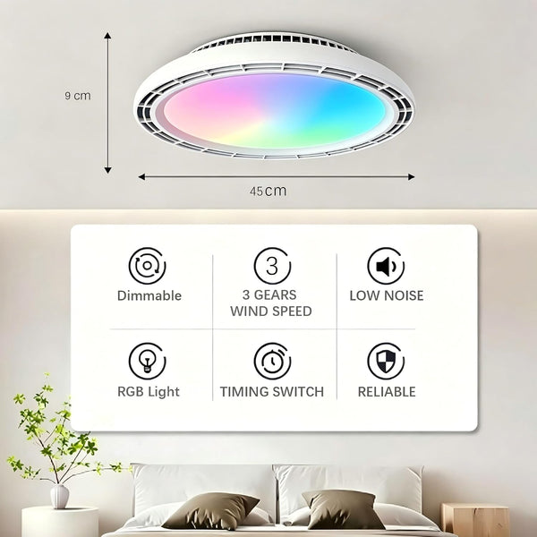 HARPER LIVING Ceiling Fan with Lights, Remote, RGB 3CCT Bladeless Silent Dimmable (3000k-6500k) 3 Fan Speeds