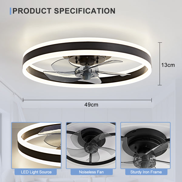 HARPER LIVING 50cm Ceiling Fan with Lights & Remote, 55W 4400LM Dimmable LED 3 Colours Ceiling Fan Light Up & Down Black