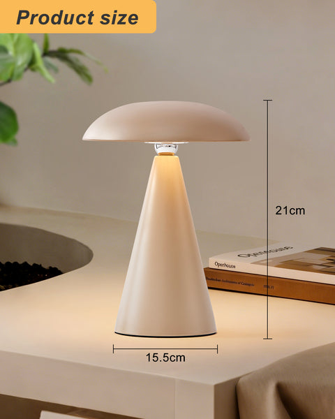 HARPER LIVING Rechargeable Table Lamp, Magnetic Touch Mushroom Bedside Light Dimmable, Portable Desk Lamp, Matt Khaki