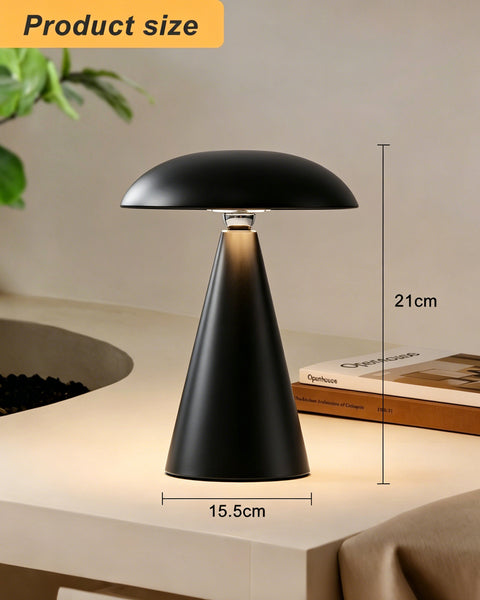 HARPER LIVING Rechargeable Table Lamp, Magnetic Touch Mushroom Bedside Light Dimmable, Portable Desk Lamp, Matt Black