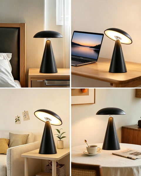 HARPER LIVING Rechargeable Table Lamp, Magnetic Touch Mushroom Bedside Light Dimmable, Portable Desk Lamp, Matt Black