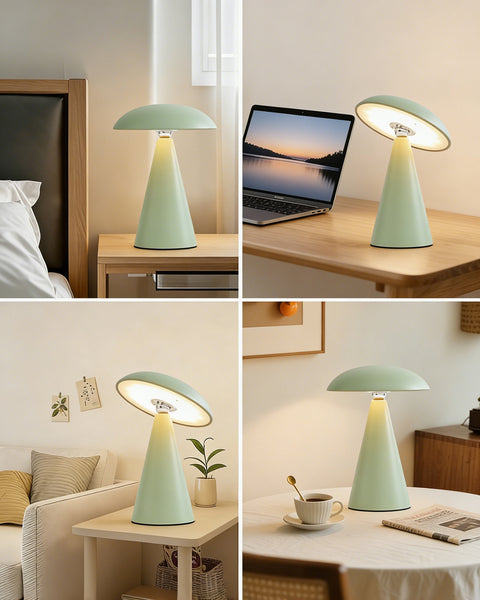 HARPER LIVING Rechargeable Table Lamp, Magnetic Touch Mushroom Bedside Light Dimmable, Portable Desk Lamp, Matt Light Green