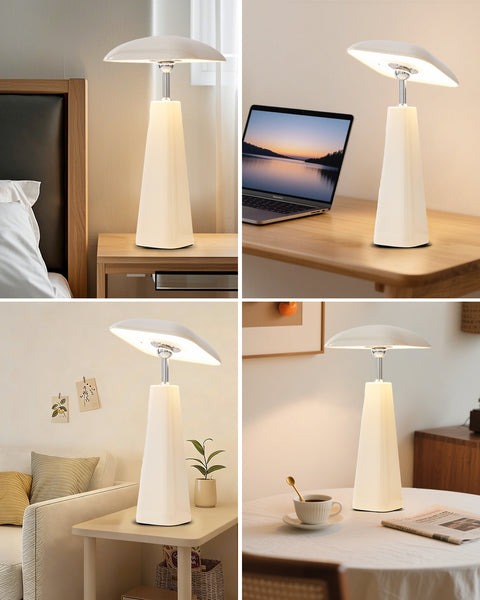 HARPER LIVING Rechargeable Table Lamp, Magnetic Touch Mushroom Bedside Light Dimmable, Portable Desk Lamp, Light Apricot