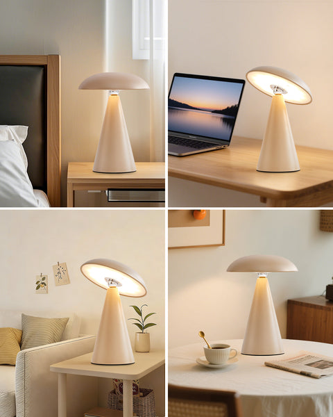 HARPER LIVING Rechargeable Table Lamp, Magnetic Touch Mushroom Bedside Light Dimmable, Portable Desk Lamp, Matt Khaki