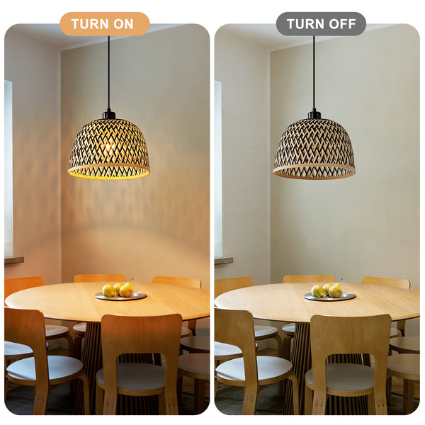 HARPER LIVING Easy Fit Pendant Light Shade, Handwoven Bamboo Shade with Reducer Ring, Black & Natural Colour, 28cm E27/B22