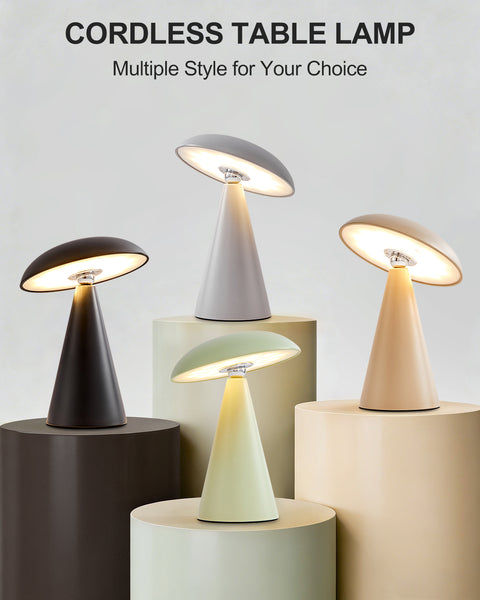 HARPER LIVING Rechargeable Table Lamp, Magnetic Touch Mushroom Bedside Light Dimmable, Portable Desk Lamp, Matt Khaki