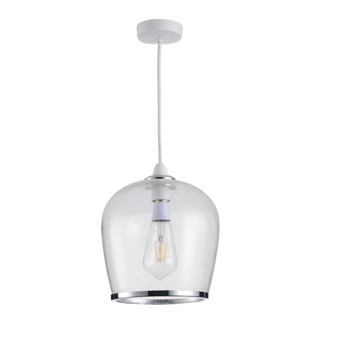 HARPER LIVING Easy Fit Pendant  Light Glass Shade with Bubbles, Polished Chrome Finish, E27/B22 Lamp Shade with Reducer Ring