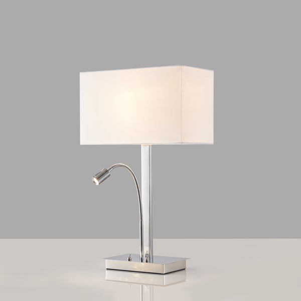 Office Table Lamp Gooseneck LED Reading Light, Polished Chrome Base, White Shade