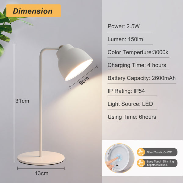 HARPER LIVING 4 IN 1 Rechargeable Table Lamp, LED  Desk Lamp with Touch Control,Multifunctional Dimmable Bedside Wall Light-White