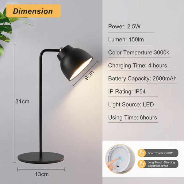 HARPER LIVING 4 IN 1 Rechargeable Table Lamp, LED  Desk Lamp with Touch Control, Multifunctional Dimmable Bedside Wall Light-Black