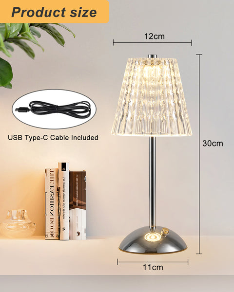 HARPER LIVING Rechargeable Table Lamp, Bedside Reading Light Polished Chrome Finish, Cordless Touch Lamps for Bedroom Living Room