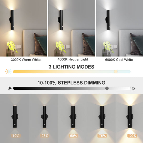 HARPER LIVING Wall Lights Set of 2 Battery Operated, LED Rechargeable ...