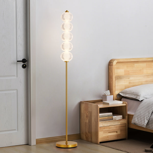 HARPER LIVING LED Floor Lamp Gold, 20W 2400LM Bright Standing Lamp with Foot Switch, 3 Colour Temps, Modern Corner Lamp