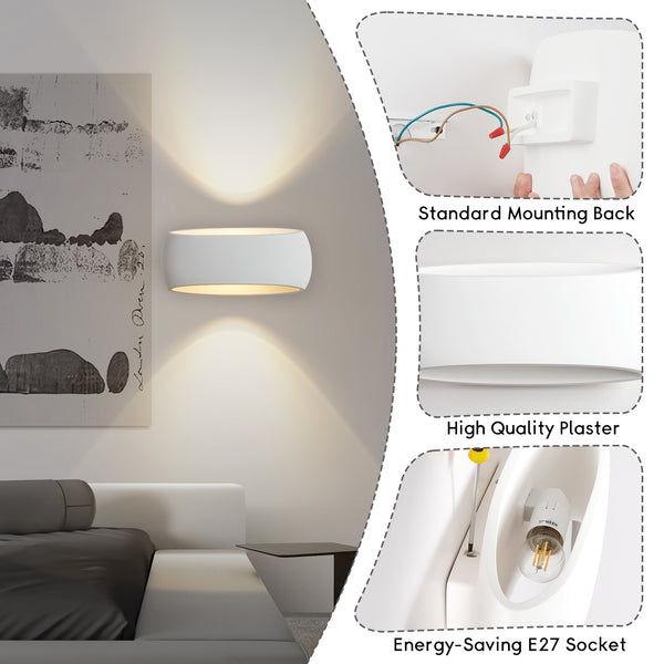 HARPER LIVING Large Wall Lights,  Indoor Wall Sconce Lamp with White Oval Ceramic Shade, Wall Mounted Light for Bedroom, Living Room, Hallway