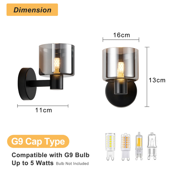 HARPER LIVING Modern Wall Light, Indoor Wall Lamp with Matt Black Finish & Smoked Glass Shade, Wall Sconce Lights
