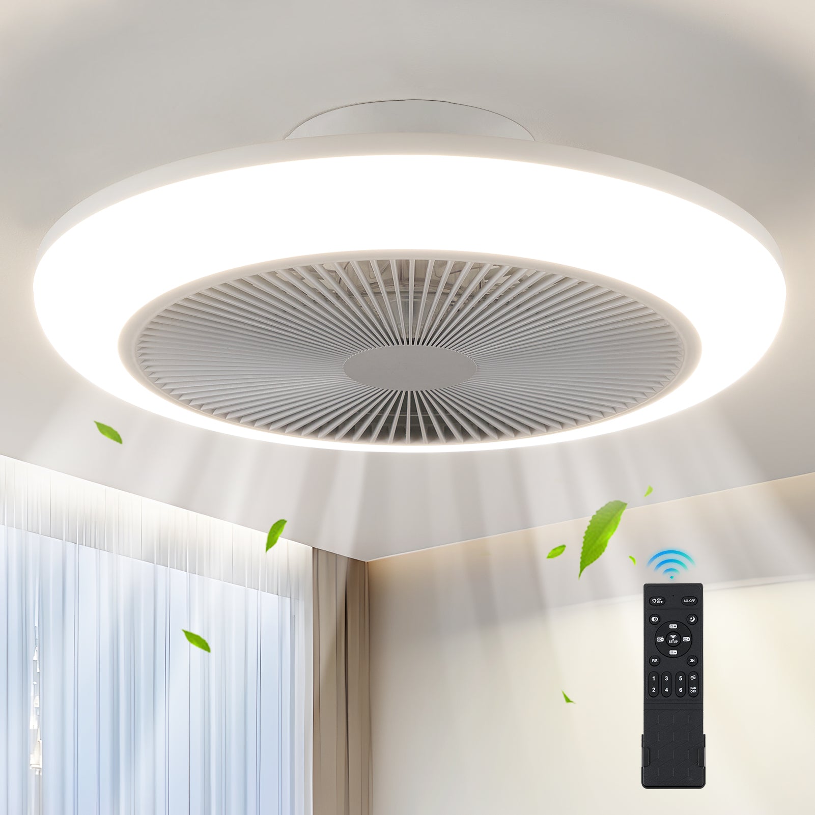 HARPER LIVING Ceiling Fan with Lights and Remote, Dimmable, 3 Colors Change/6 Speeds/Timing