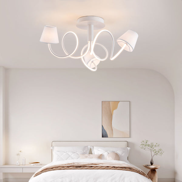 HARPER LIVING 3 Lights LED Chandelier Ceiling Light, 72CM Large Semi Flush Mount Ceiling Lamp with 3 Fabric Shades, 32 W 2000LM