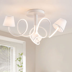 HARPER LIVING 3 Lights LED Chandelier Ceiling Light, 72CM Large Semi Flush Mount Ceiling Lamp with 3 Fabric Shades, 32 W 2000LM