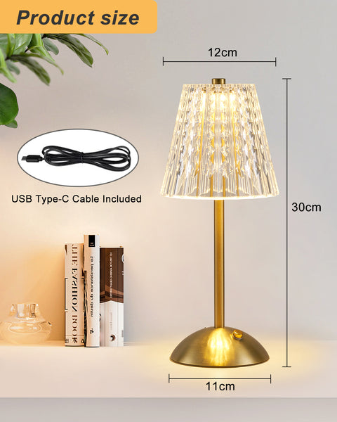 HARPER LIVING Rechargeable Table Lamp, Bedside Reading Light Gold Finish, Cordless Touch Lamps for Bedroom Living Room Dining