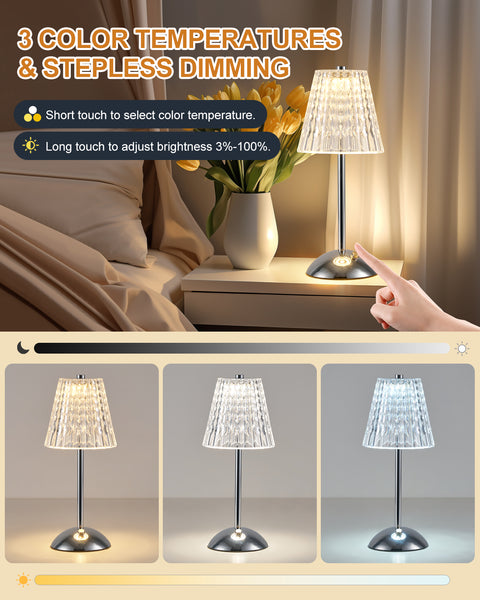 HARPER LIVING Rechargeable Table Lamp, Bedside Reading Light Polished Chrome Finish, Cordless Touch Lamps for Bedroom Living Room