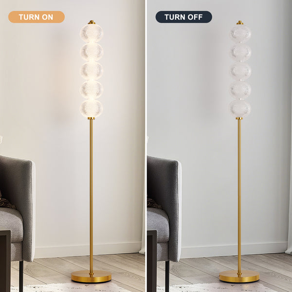 HARPER LIVING LED Floor Lamp Gold, 20W 2400LM Bright Standing Lamp with Foot Switch, 3 Colour Temps, Modern Corner Lamp