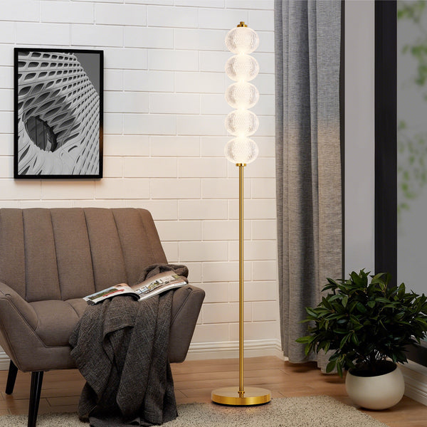 HARPER LIVING LED Floor Lamp Gold, 20W 2400LM Bright Standing Lamp with Foot Switch, 3 Colour Temps, Modern Corner Lamp