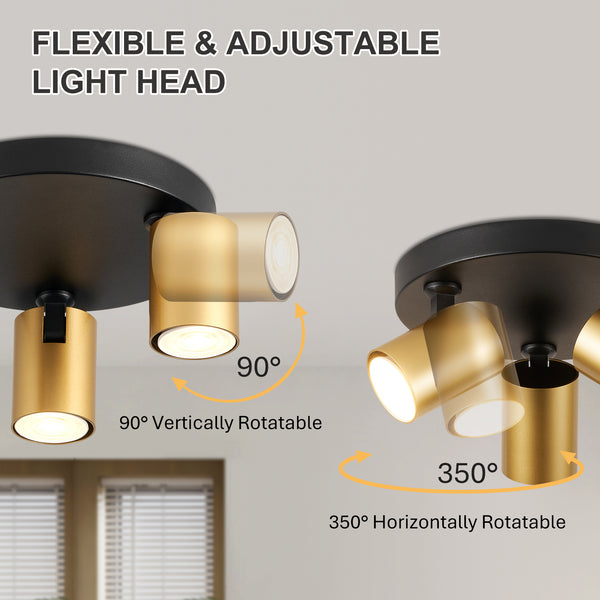 HARPER LIVING Ceiling Spotlights, GU10 Adjustable Spotlight Black & Gold, Rotatable Round Modern Ceiling Lighting