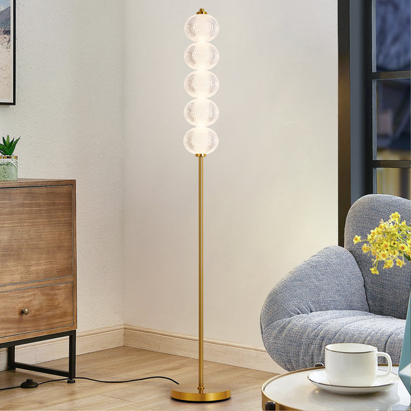 HARPER LIVING LED Floor Lamp Gold, 20W 2400LM Bright Standing Lamp with Foot Switch, 3 Colour Temps, Modern Corner Lamp