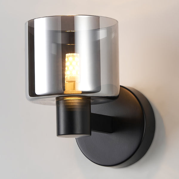 HARPER LIVING Modern Wall Light, Indoor Wall Lamp with Matt Black Finish & Smoked Glass Shade, Wall Sconce Lights