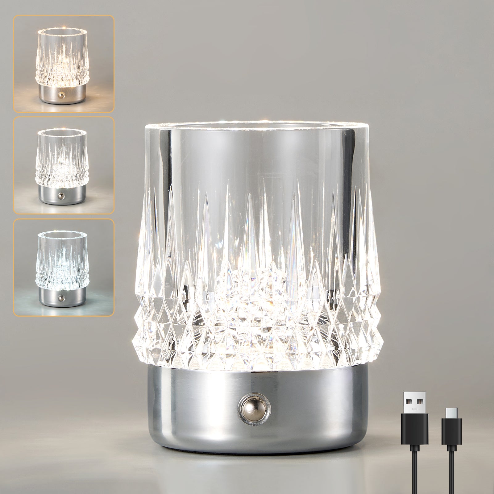 HARPER LIVING Rechargeable Table Lamp, Small Battery Operated Desk Lamp, Cylindrical Shade, Chrome Finish
