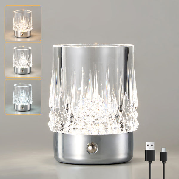 HARPER LIVING Rechargeable Table Lamp, Small Battery Operated Desk Lamp, Cylindrical Shade, Chrome Finish