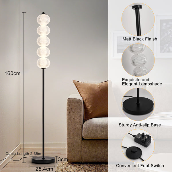 HARPER LIVING LED Floor Lamp Black, 20W 2400LM Bright Standing Lamp with Foot Switch, 3 Colour Temps, Modern Corner Lamp
