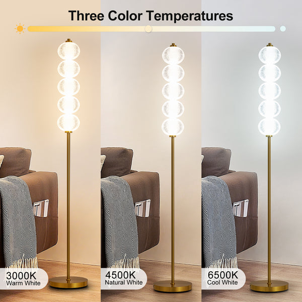 HARPER LIVING LED Floor Lamp Gold, 20W 2400LM Bright Standing Lamp with Foot Switch, 3 Colour Temps, Modern Corner Lamp