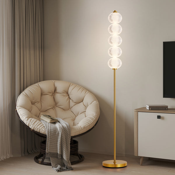 HARPER LIVING LED Floor Lamp Gold, 20W 2400LM Bright Standing Lamp with Foot Switch, 3 Colour Temps, Modern Corner Lamp