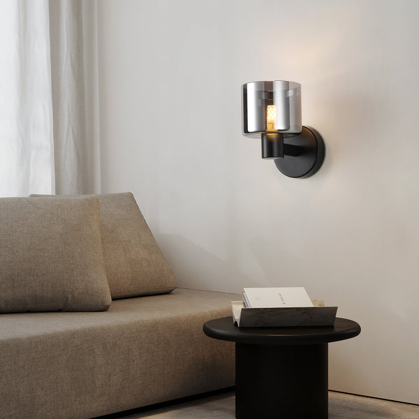 HARPER LIVING Modern Wall Light, Indoor Wall Lamp with Matt Black Finish & Smoked Glass Shade, Wall Sconce Lights