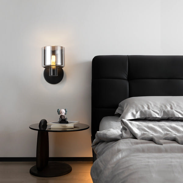 HARPER LIVING Modern Wall Light, Indoor Wall Lamp with Matt Black Finish & Smoked Glass Shade, Wall Sconce Lights
