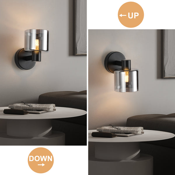 HARPER LIVING Modern Wall Light, Indoor Wall Lamp with Matt Black Finish & Smoked Glass Shade, Wall Sconce Lights